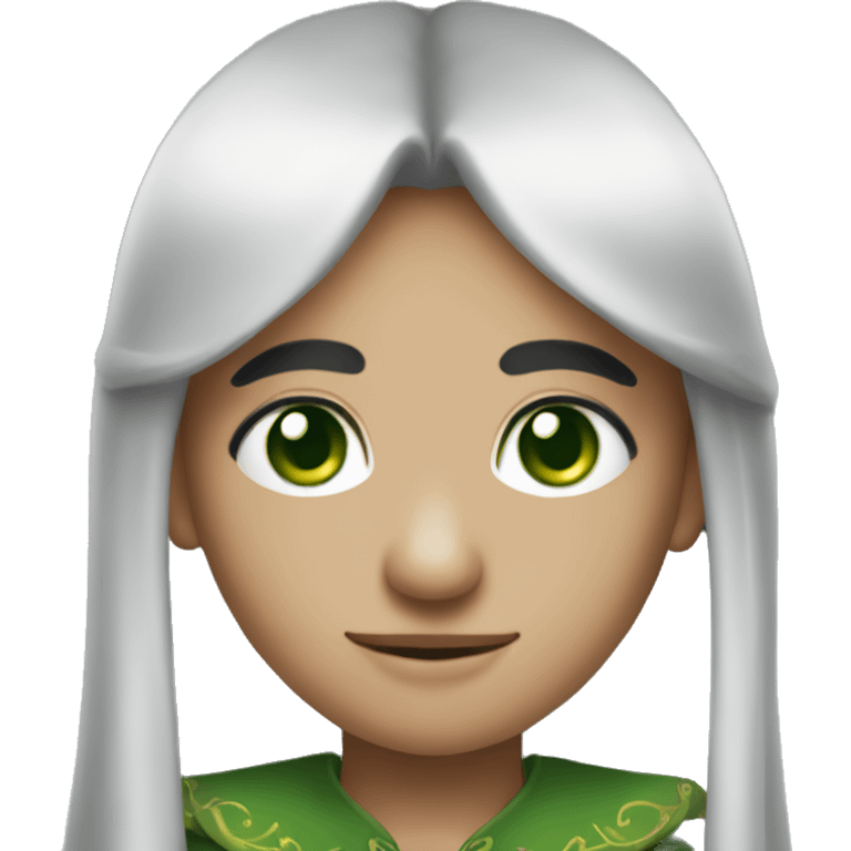 Long black hair elf with green eyes  emoji