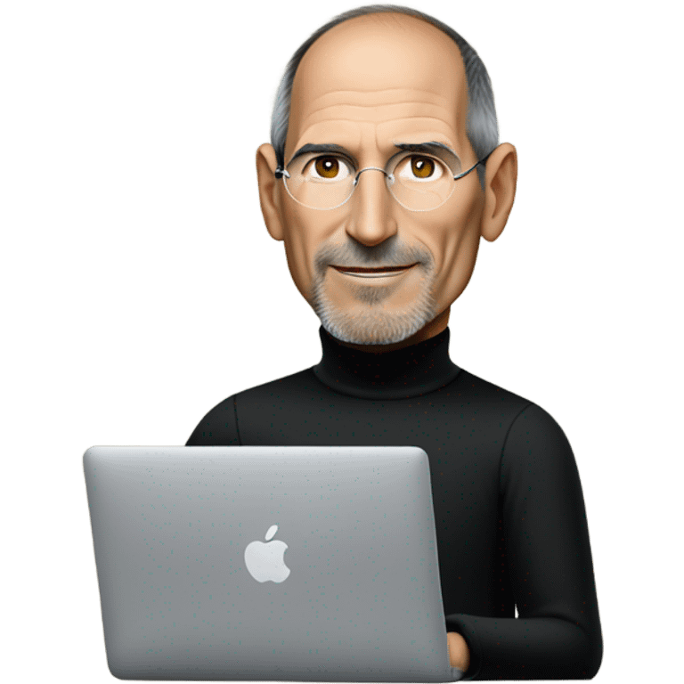 Steve Jobs wearing a black turtleneck on MacBook emoji