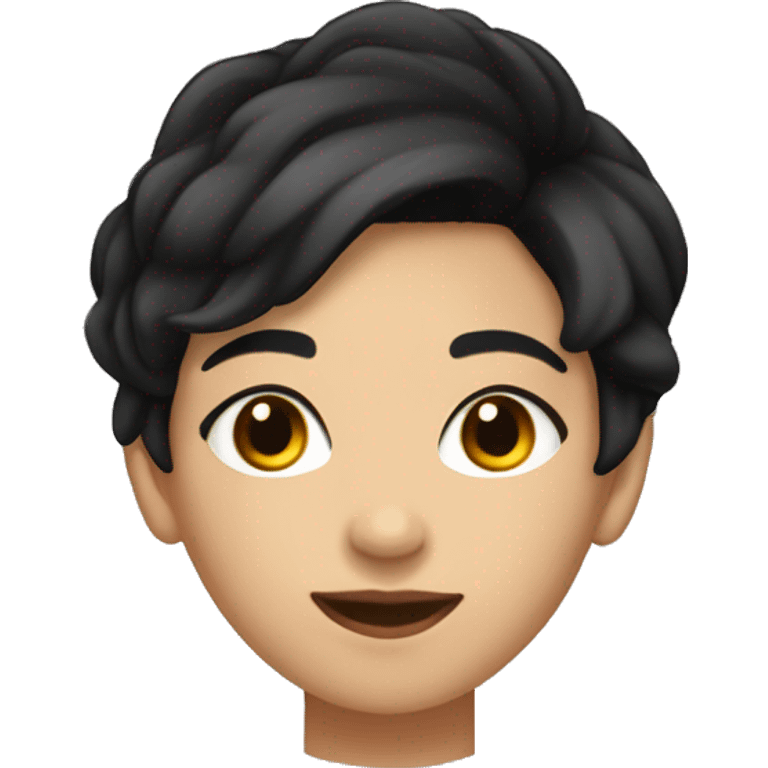 Lighter skinned lesbian girl with very short black boyish hair and brown eyes wearing all black emoji