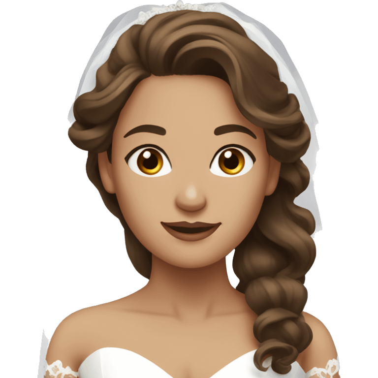 bride with brown long wavy hair, brown eyes emoji