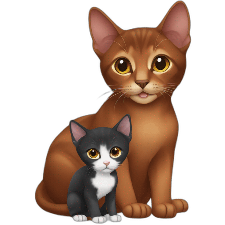 Dark red Abyssinian cat and black kitten with small white speck emoji