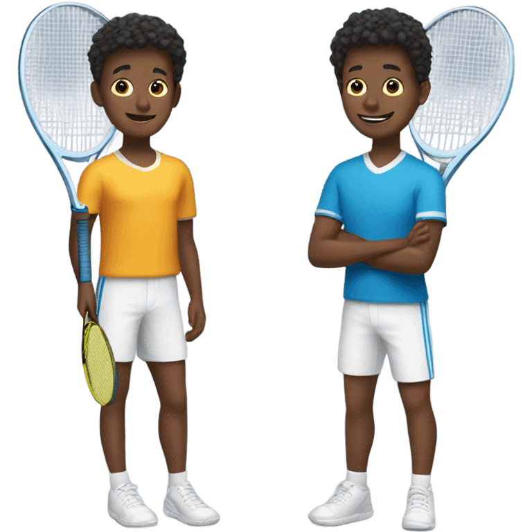 2 boy brothers playing tennis together  emoji