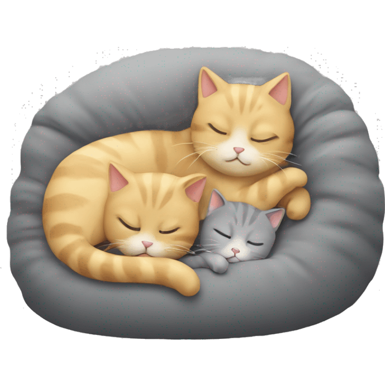 two cute cats are sleeping. one smaller one is golden. and the second one is gray emoji