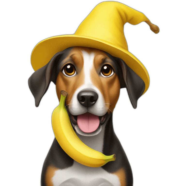 Dog wearing a banana hat emoji