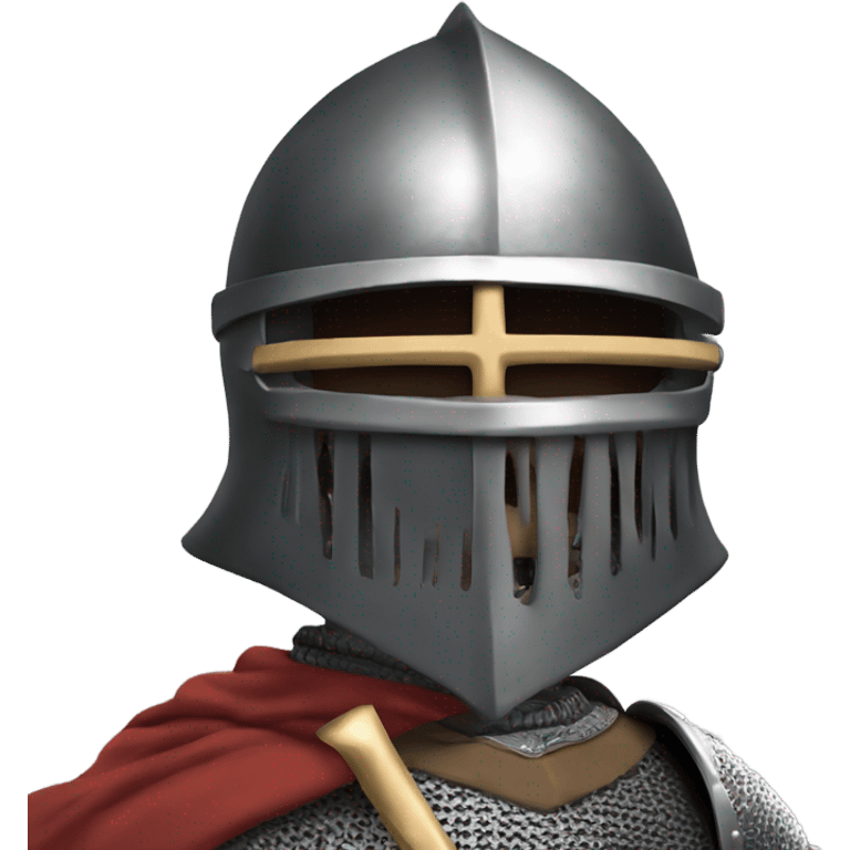 A knight we see only the shoulder and the head with the helmet on the head. add a sword and also a cross on the armour emoji