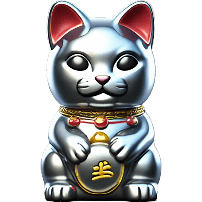 Full chrome plated solid color uncluttered maneki neko 3d emoji