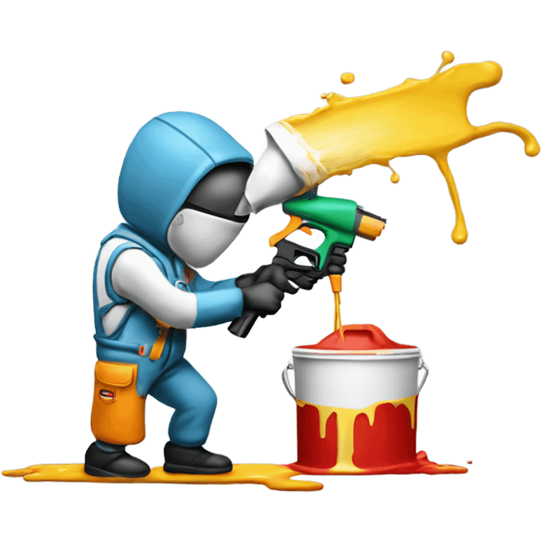 Guy in a paint suit using a spay gun to paint a car emoji