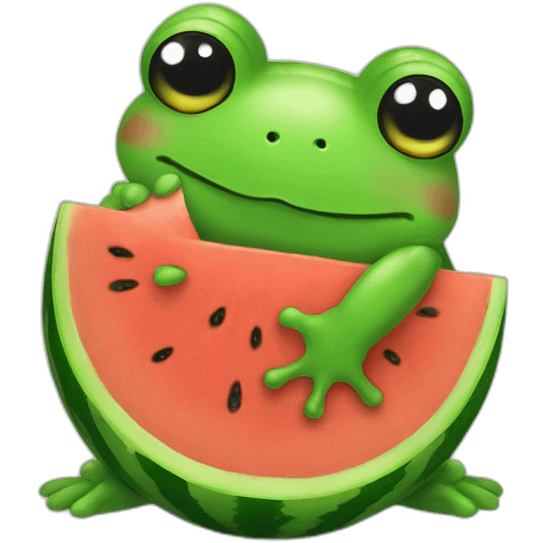 Frog hugging watermelon  emoji