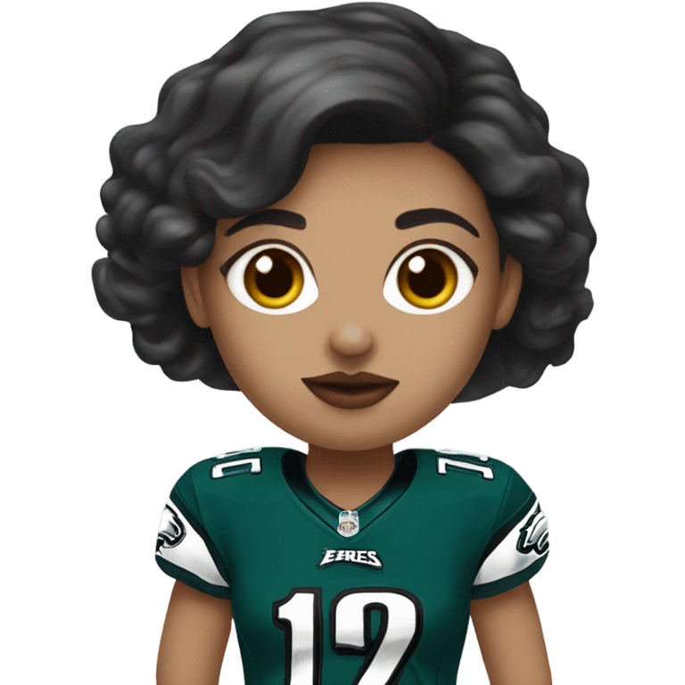  White skin female dark hair red lips wearing Philadelphia Eagles jersey emoji