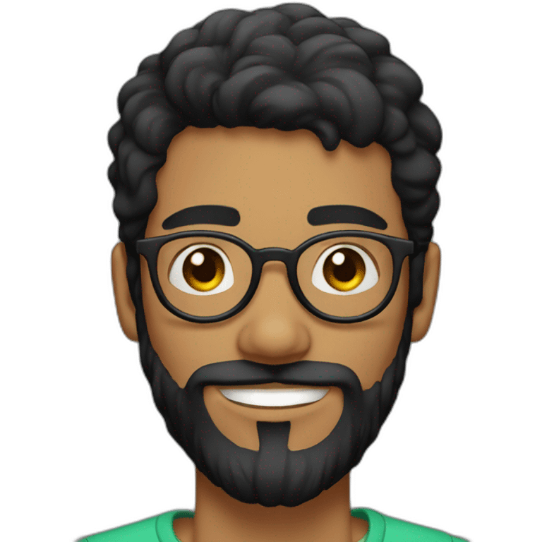 a 20 year old man with round glasses and black beard emoji