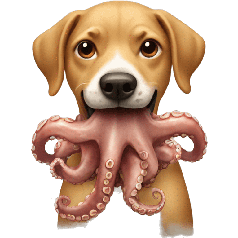 dog eating octopus  emoji