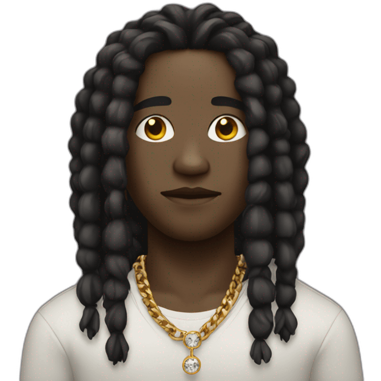 black person, with a somewhat round face with dreadlocks and diamond chains emoji