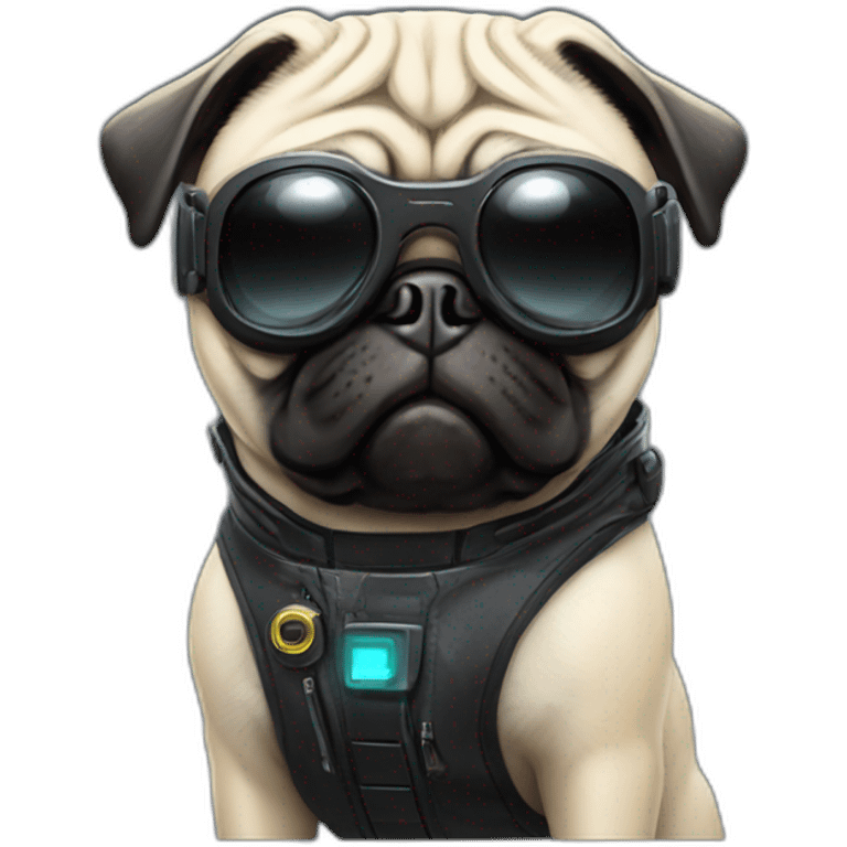 pug with black sunglasses and wearing a cyberpunk suit emoji