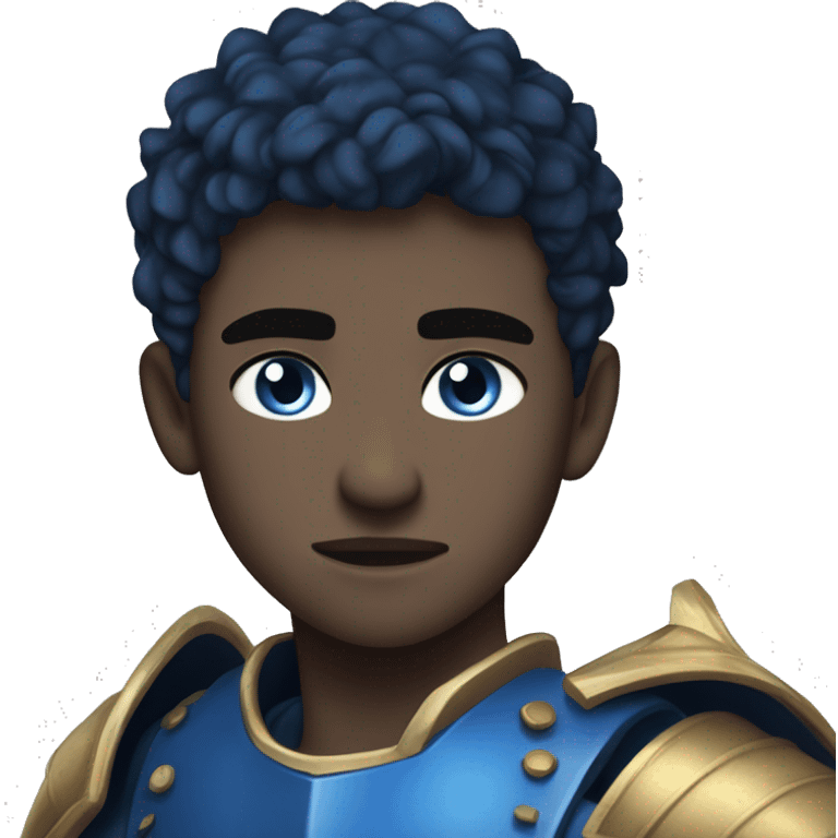 a 6'5" 19 years old Irish, teenage boy with slightly dark short hair. He wields a dark blue flaming sword, and wears a blue armor. He has blue eyes. He is very serious & strong  emoji