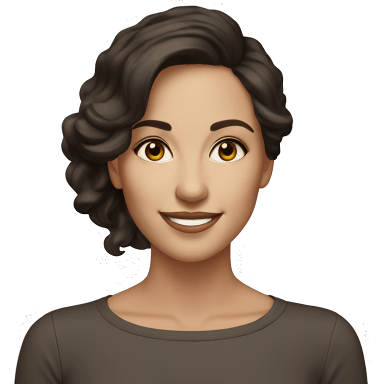 Smiling woman in her 30's, elegant style, shoulder length dark brown hair, hazel eyes, fair skin tone emoji