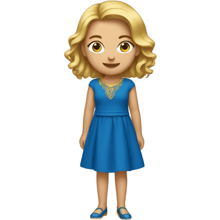 girl in blue dress with a gold frame around her emoji