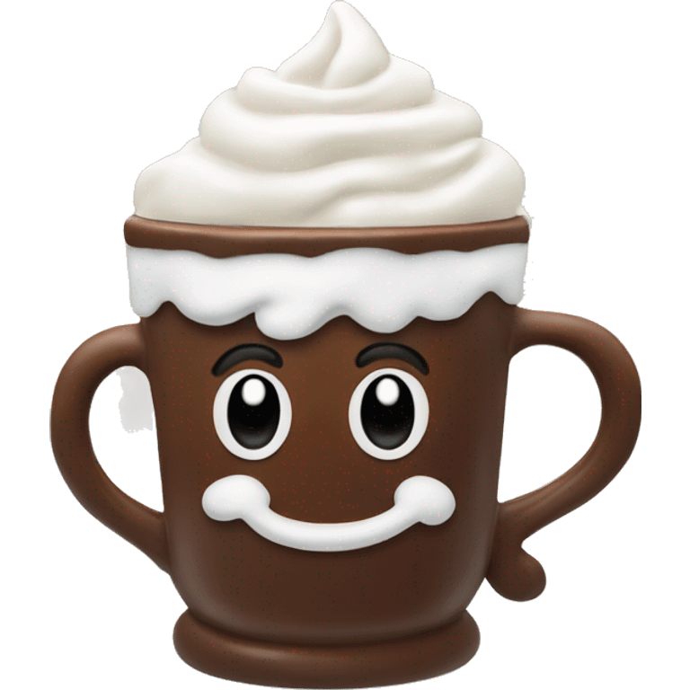 hot chocolate with whipped cream in snowman mug  emoji