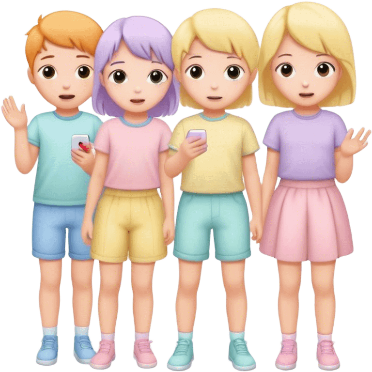 children in pastel clothes play emoji