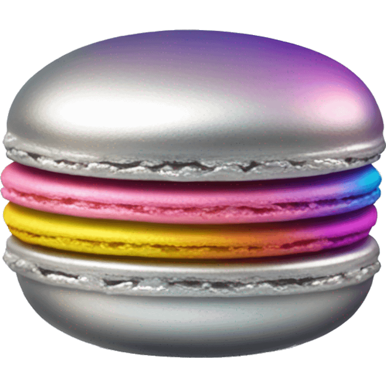 Realistic metallic silver macaroon with gradient colorful filling  emoji