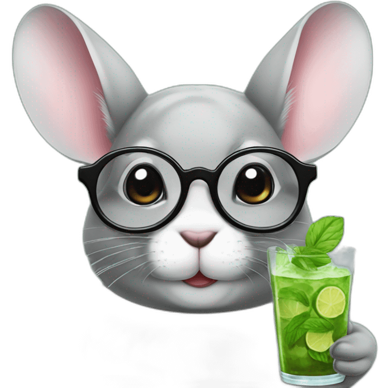 chinchilla with big glasses drinking mojito emoji