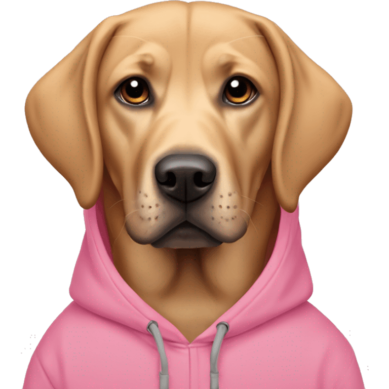 Labrador mixed with beagel wearing pink hoodie emoji