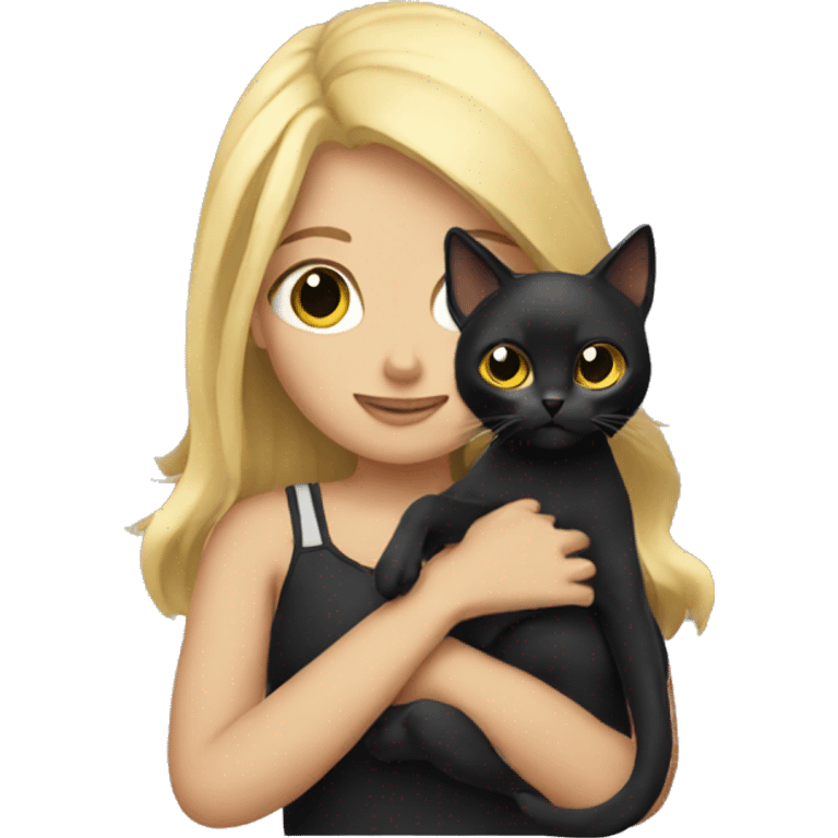 Blonde girl holding a black cat emoji