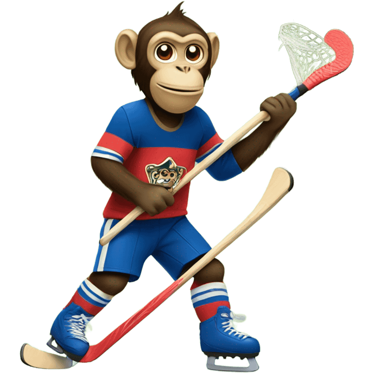 Monkey playing hockey on top of trees emoji