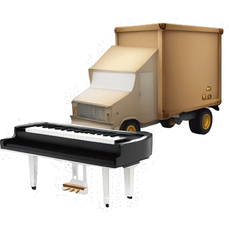 piano in a closed box truck, side angle, shell xray vision of piano loaded inside the truck  emoji