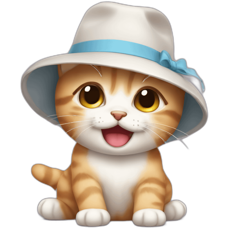 cute kitten in a hat smiling and crying emoji