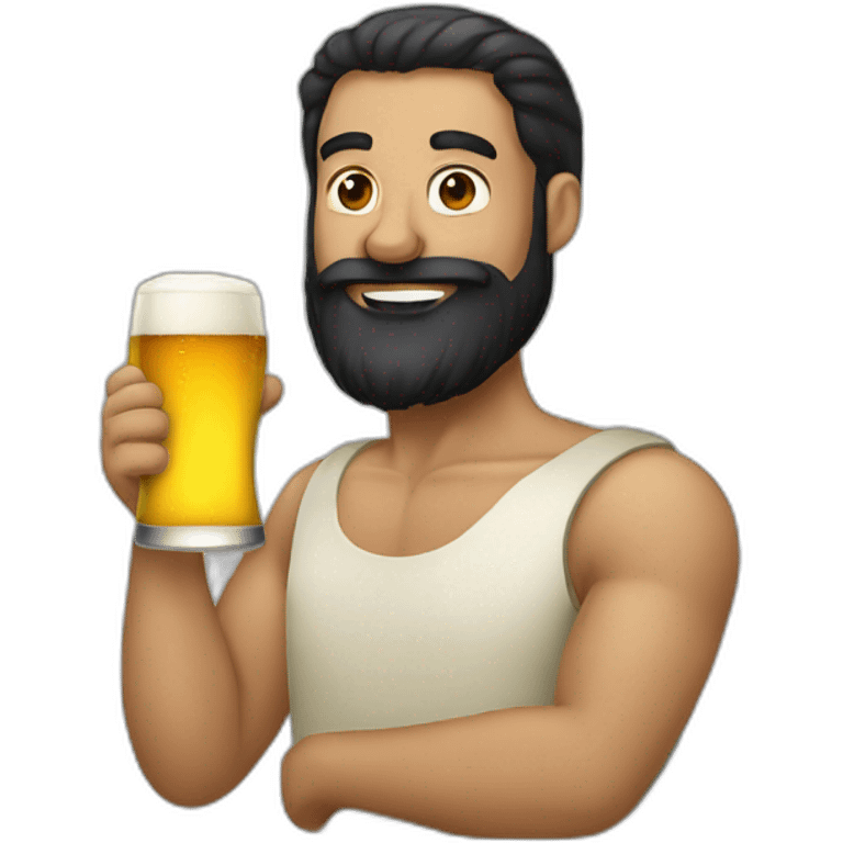 man with black beard drinking beer emoji