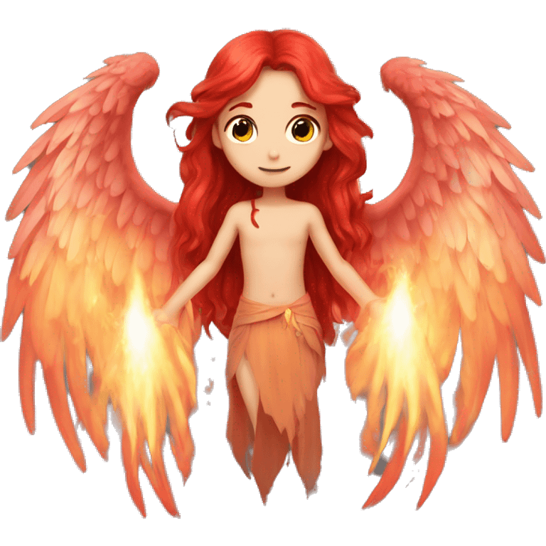 big wings, fire, Beautiful, fairy, red, long hair emoji