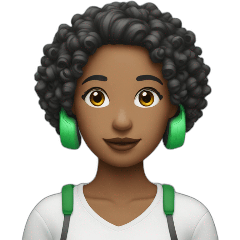 curly girl in AirPods Pro Max green emoji