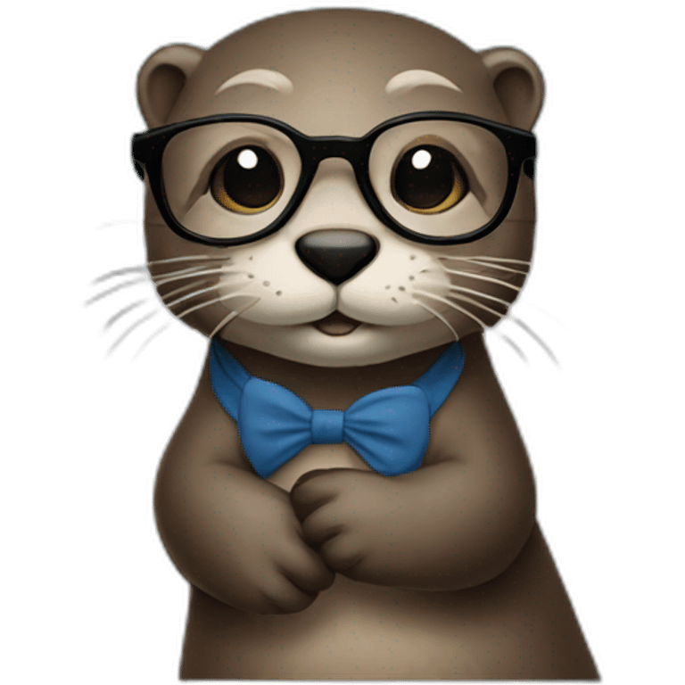 otter with eyeglasses standing against a pillow using a macbook emoji