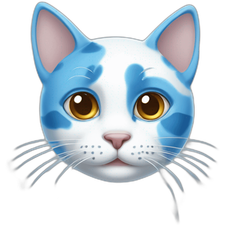 spotted blue and white cartoon cat with a blue right ear, and a spot around the right eye emoji