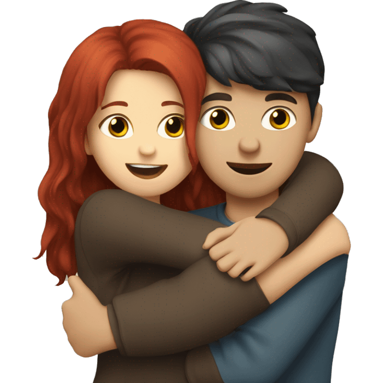 Dark red hair girl hugs blond boy  emoji