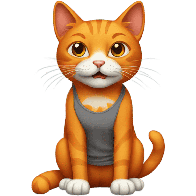 evil orange cat with Gray T-Shirt and Brown Shoes emoji