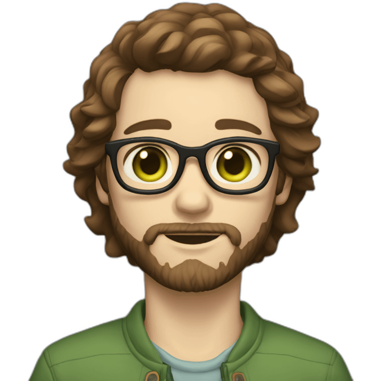 boy with green eyes with glasses shaggy brown hair brown beard pale skin emoji