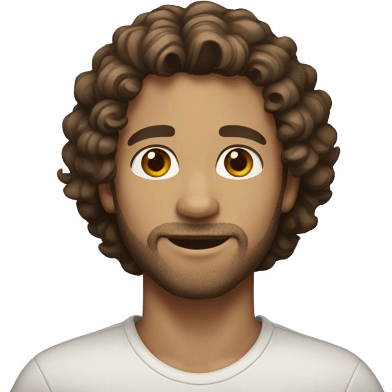 white male, long curly brown hair, brown glass stubble emoji