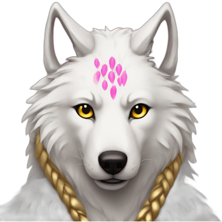 White wolf with gold eyes war paint and pink viking braid  emoji