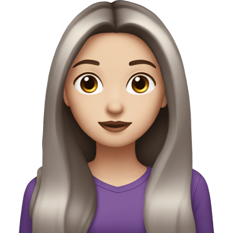 white girl with dark brown long hair with purple ombré at the tips emoji