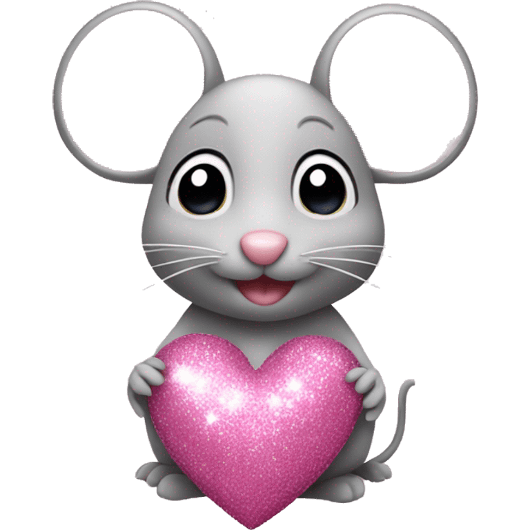 Mouse holding a pink glitter heart emoji