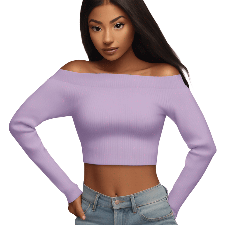 Lilac off shoulder Long sleeve crop top, isolated emoji