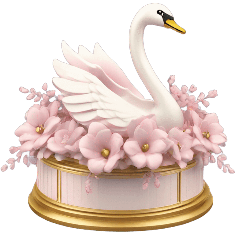 3d isometric swan music box soft pink flowers  emoji