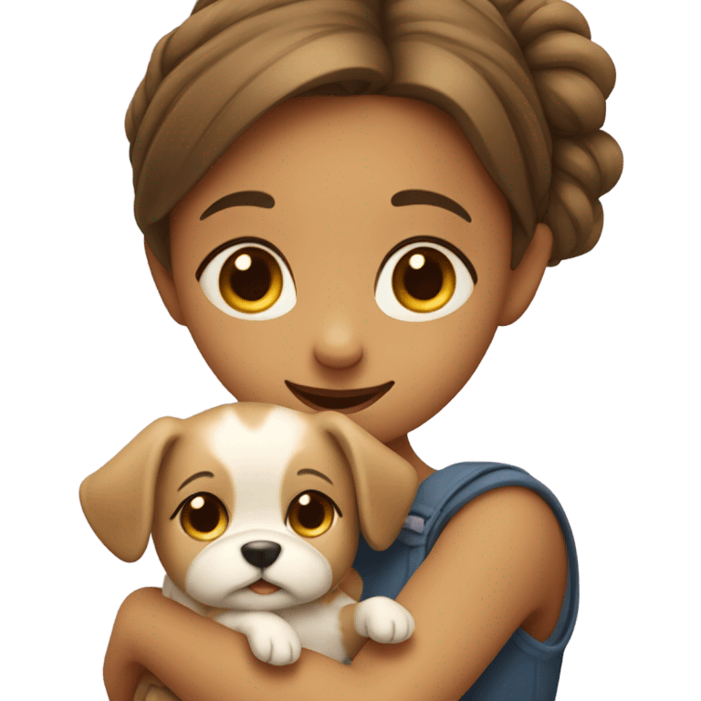 Please create a girl who hugs her pet doggie. The girl has a cute face and so does the doggie. emoji