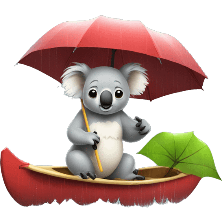 koala bear with an umbrella in a kajak in the rain emoji