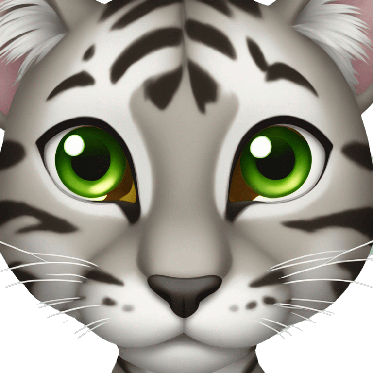 silver brown ish tiger cat with green eyes emoji