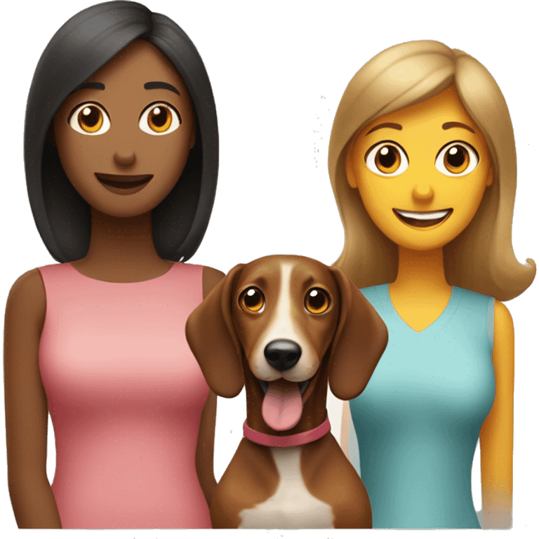 Mum, teenage daughter and a sausage dog emoji