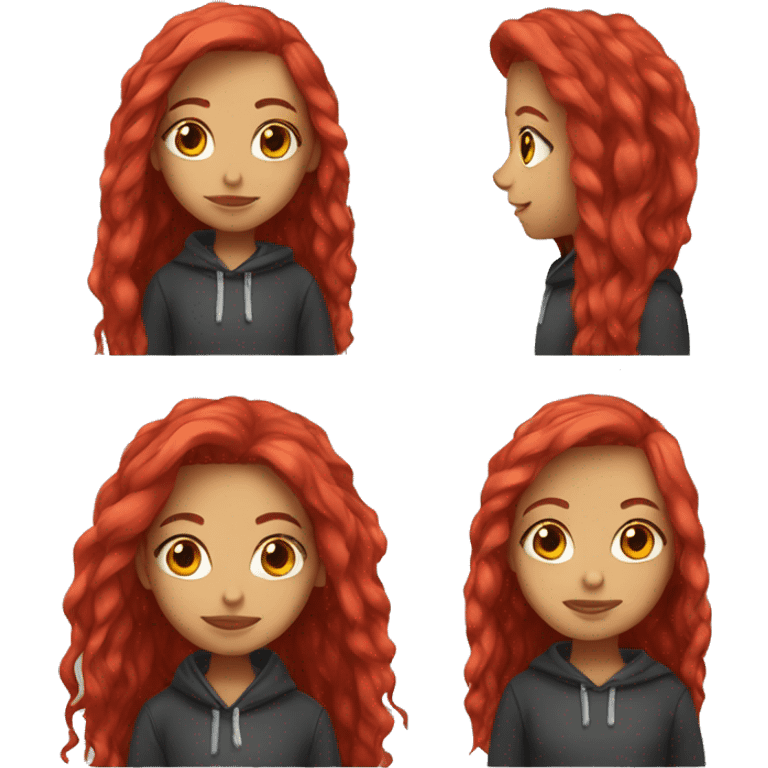 Pretty Girl with long bright red hair and a hoodie emoji