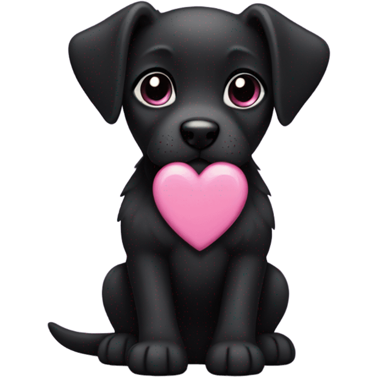 Black puppy with pink heart emoji