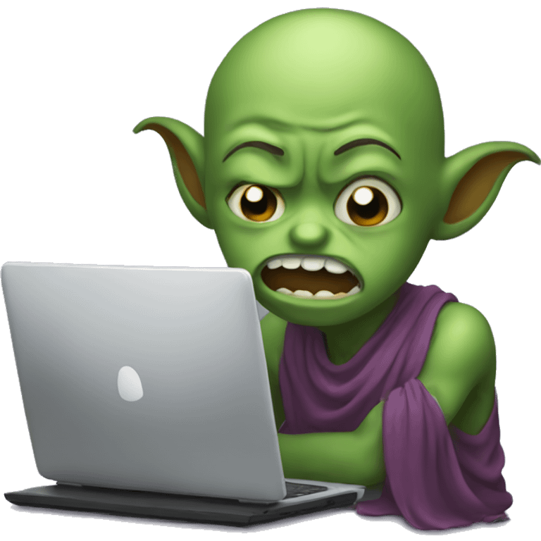 Crying imp infront of computer emoji